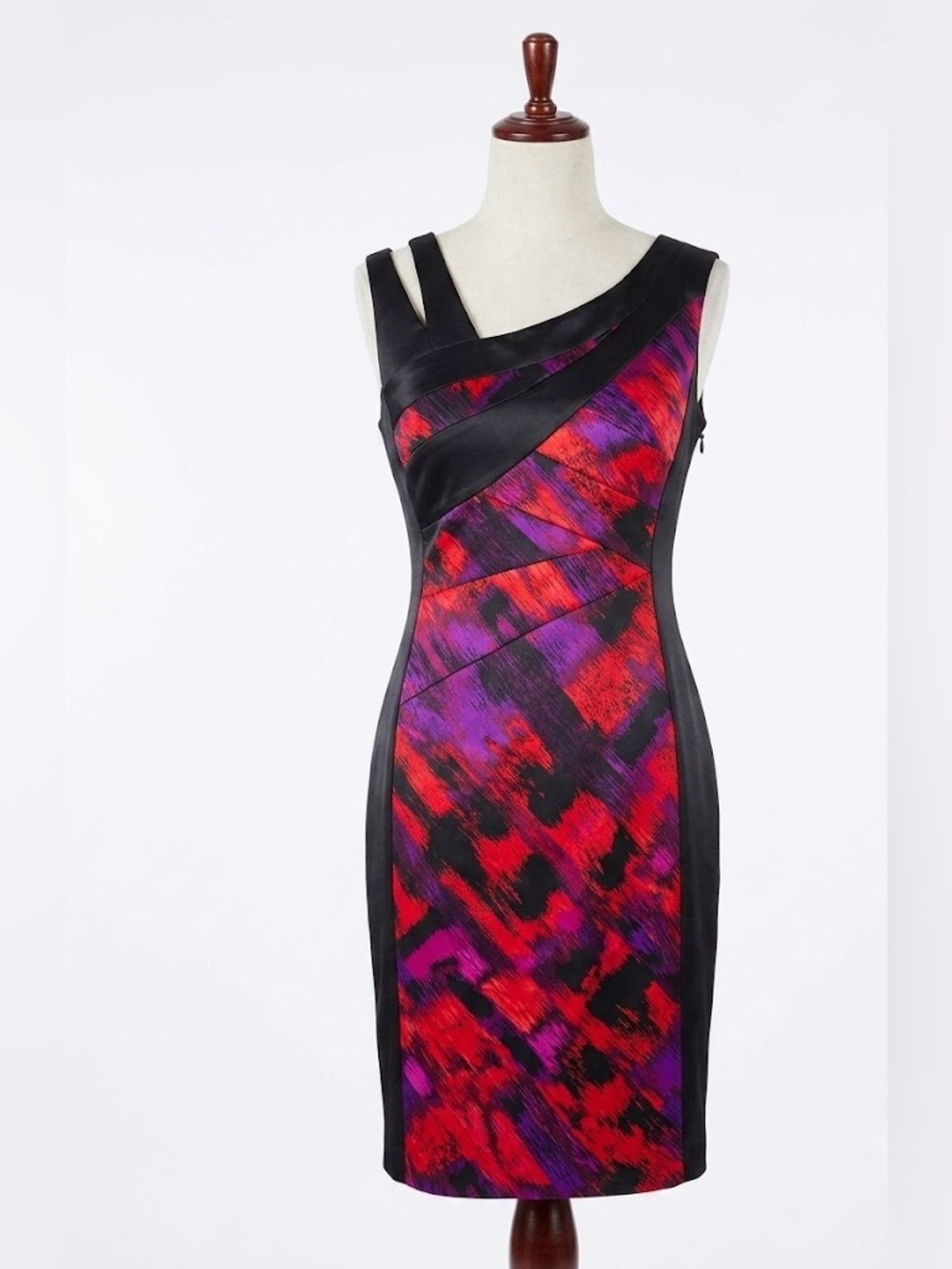 🖤 Melanie Lyne Jax Asymmetric Satin-Style Bodycon Cocktail Dress Size 10 NWT